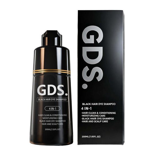 GDS Dye Shampoo 4-in-1 bottle shows simple at-home color and conditioning.