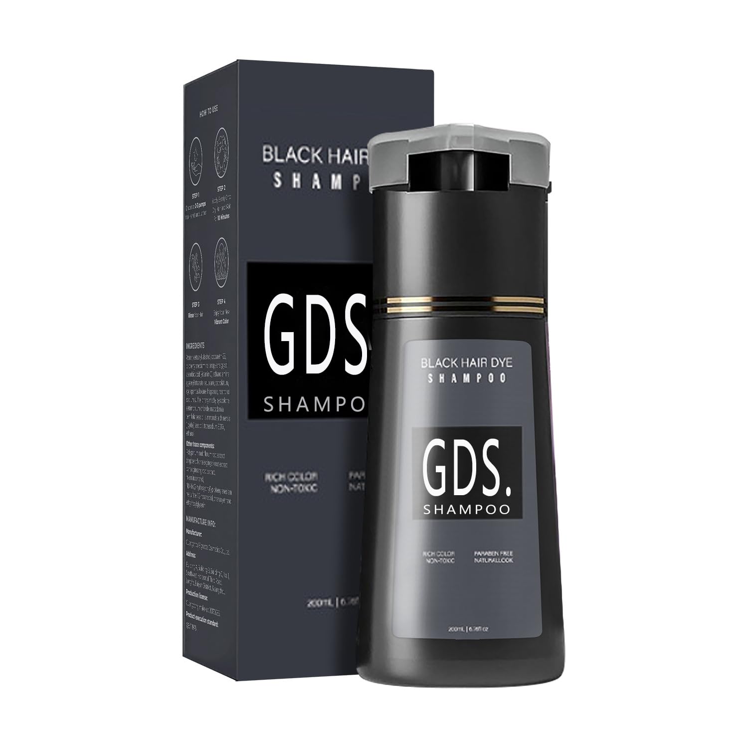 GDS Shampoo Black 4-in-1 bottle shown for color and care at home