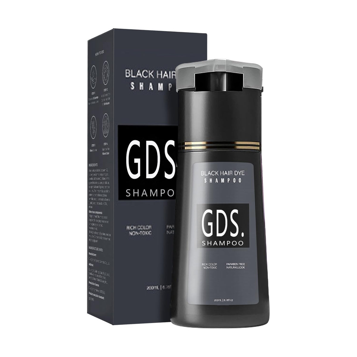 GDS Shampoo Black 4-in-1 bottle shown for color and care at home