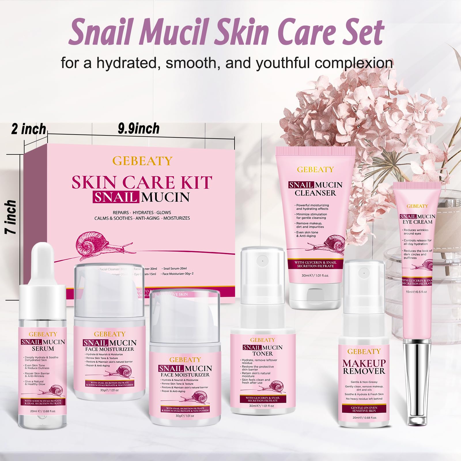 GEBEATY 7-piece skincare gift set displayed in a gift-ready box