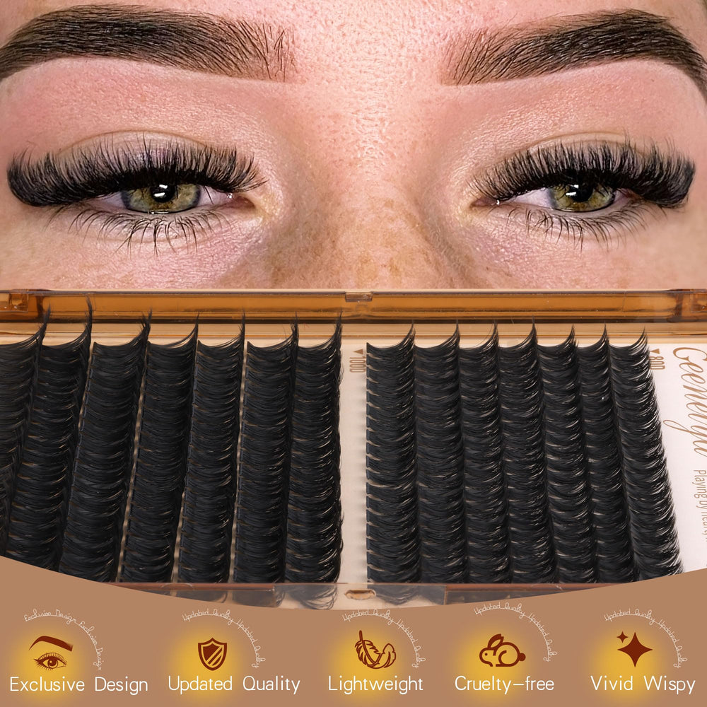 Geeneiya 14mm volume cluster lashes for dramatic fullness