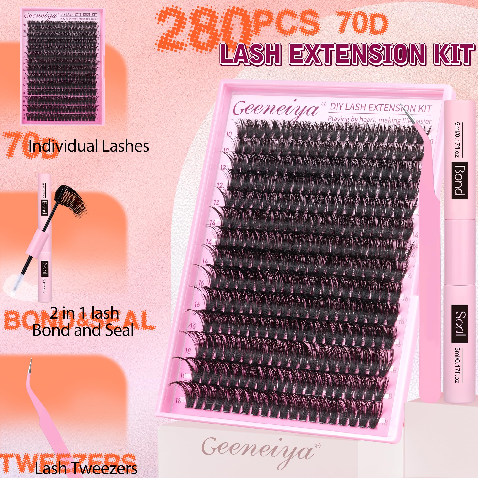 Geeneiya lash bond and seal bottle for durable cluster lashes