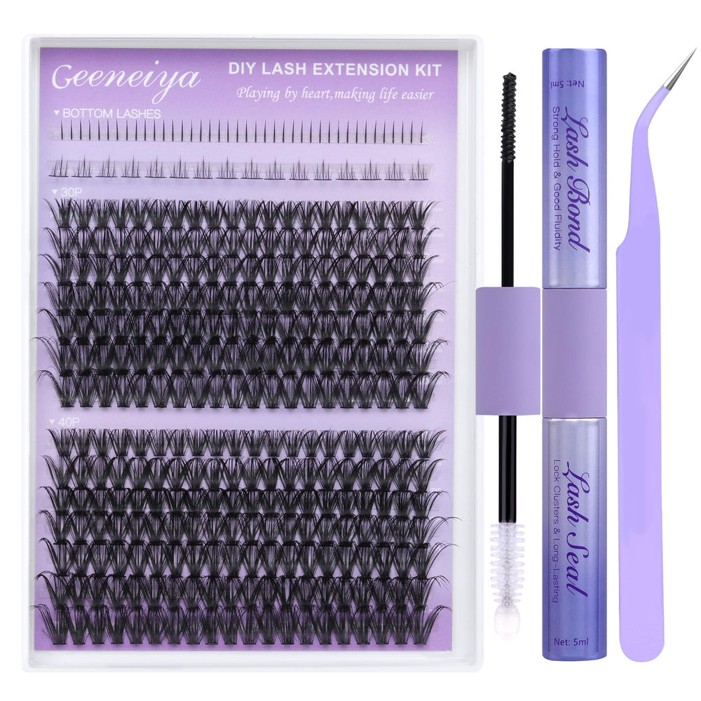 Geeneiya Bottom Lash Extension Kit with four D Curl styles for a natural at-home look.
