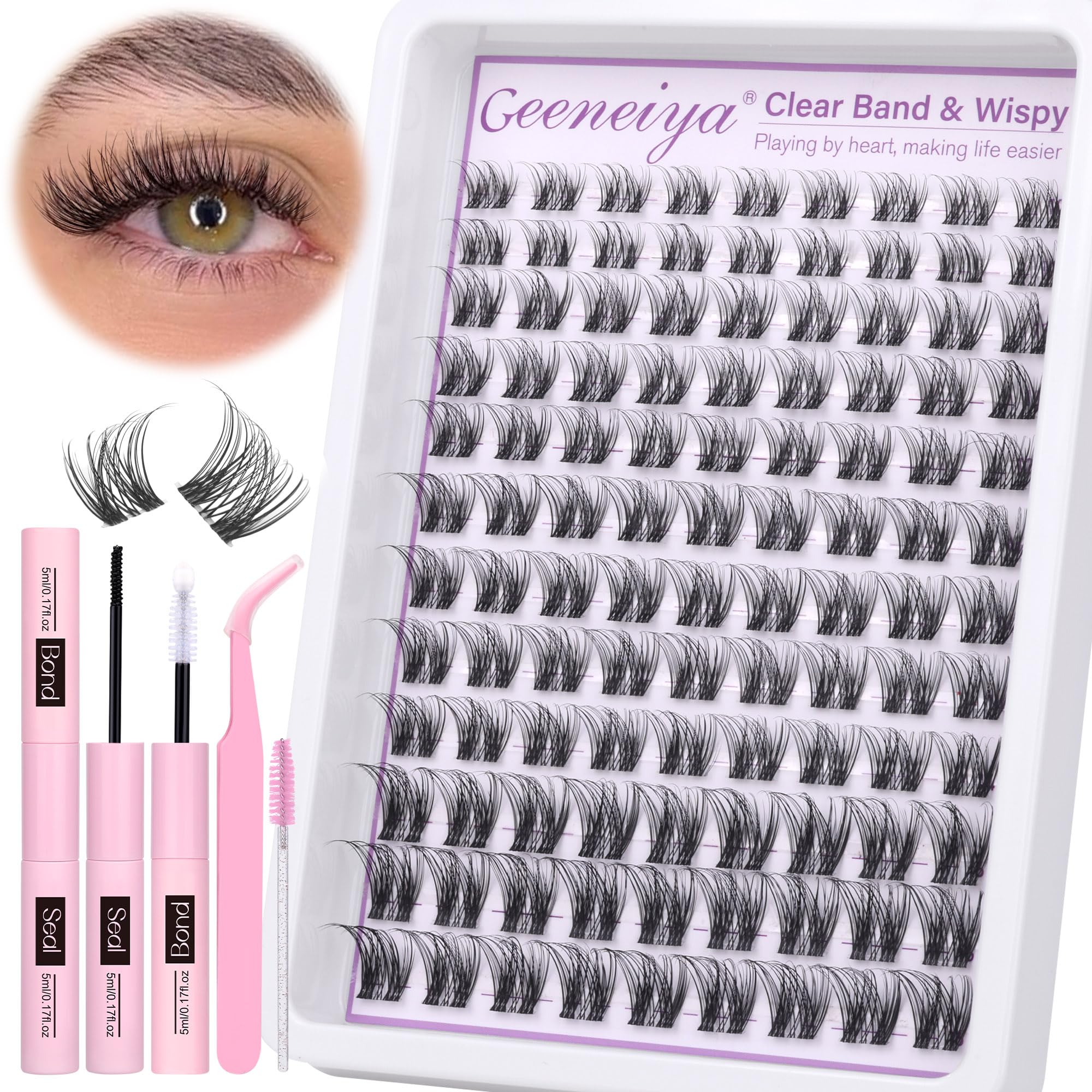 Geeneiya clear band lash clusters for natural volume and day-to-day wear