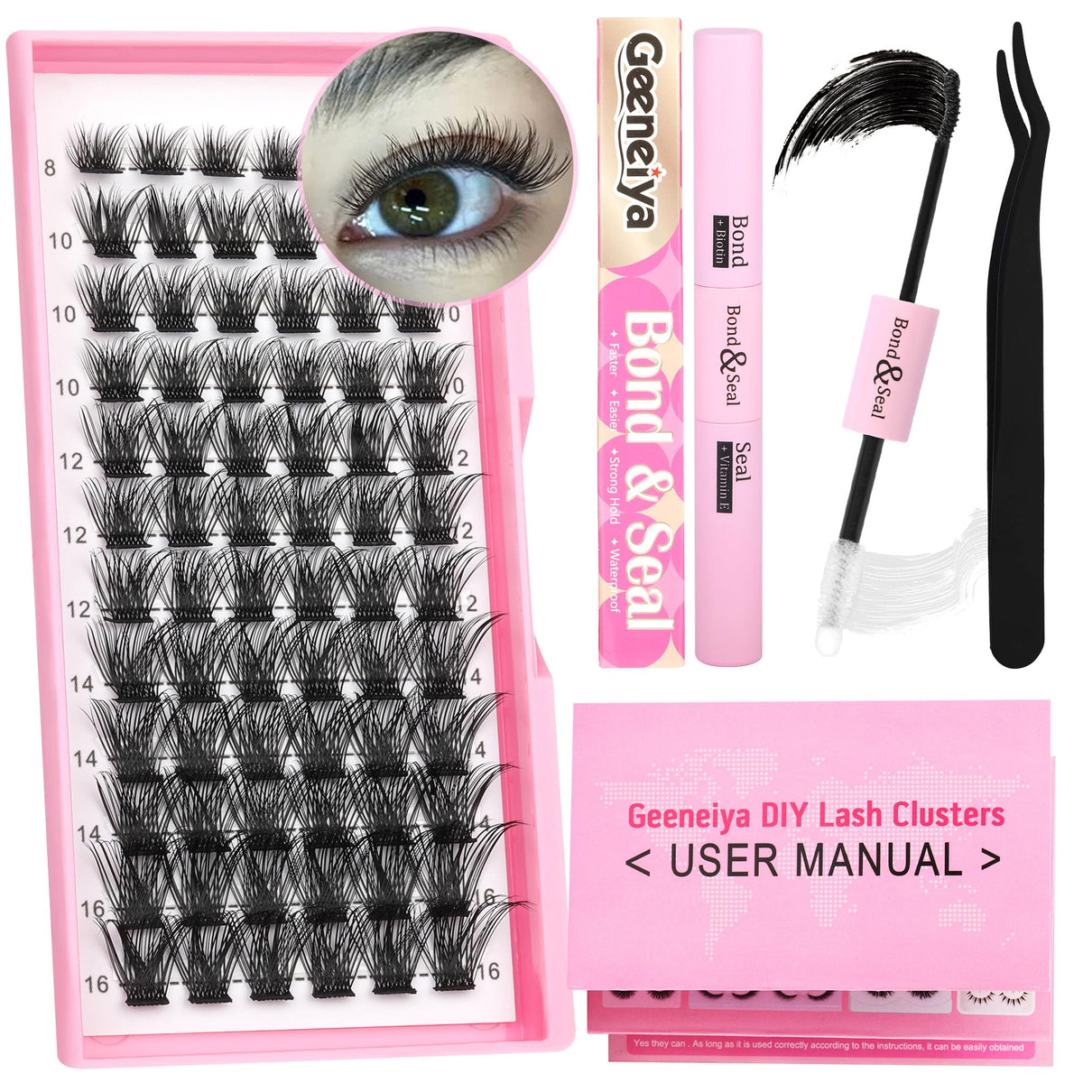 Geeneiya DIY lash clusters kit with tweezers for at-home lash styling