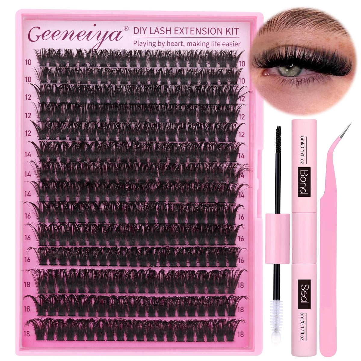 Geeneiya full lash extension kit 10-18mm volume for DIY salon-quality look