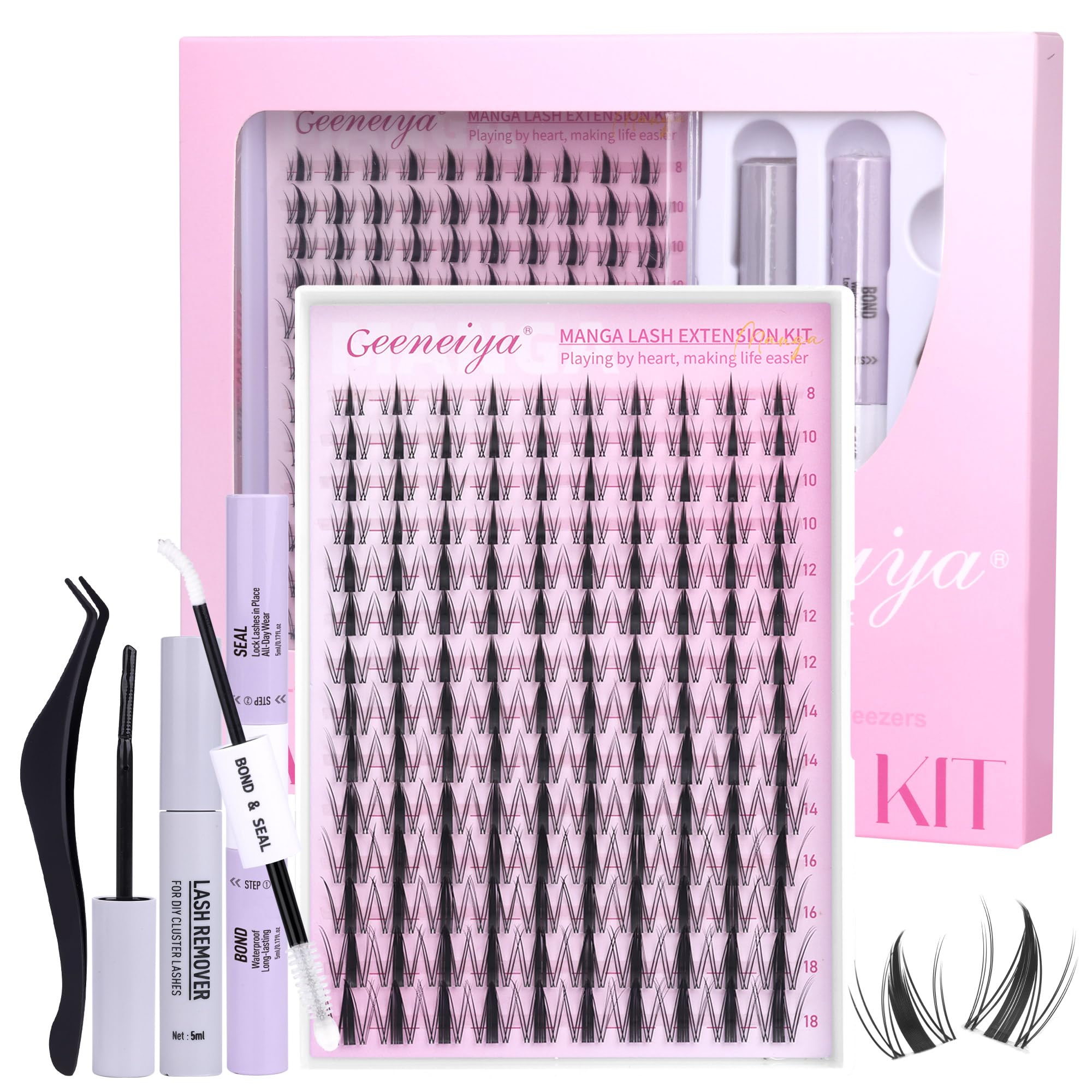 Geeneiya manga lashes clusters kit close-up shows an ultra-thin band for natural blend