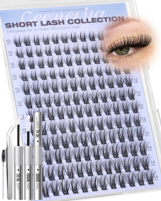 Geeneiya natural lash clusters kit 10-12-14mm close-up for subtle daily lift