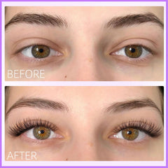 Geeneiya pink tweezers help precise placement during DIY lash art