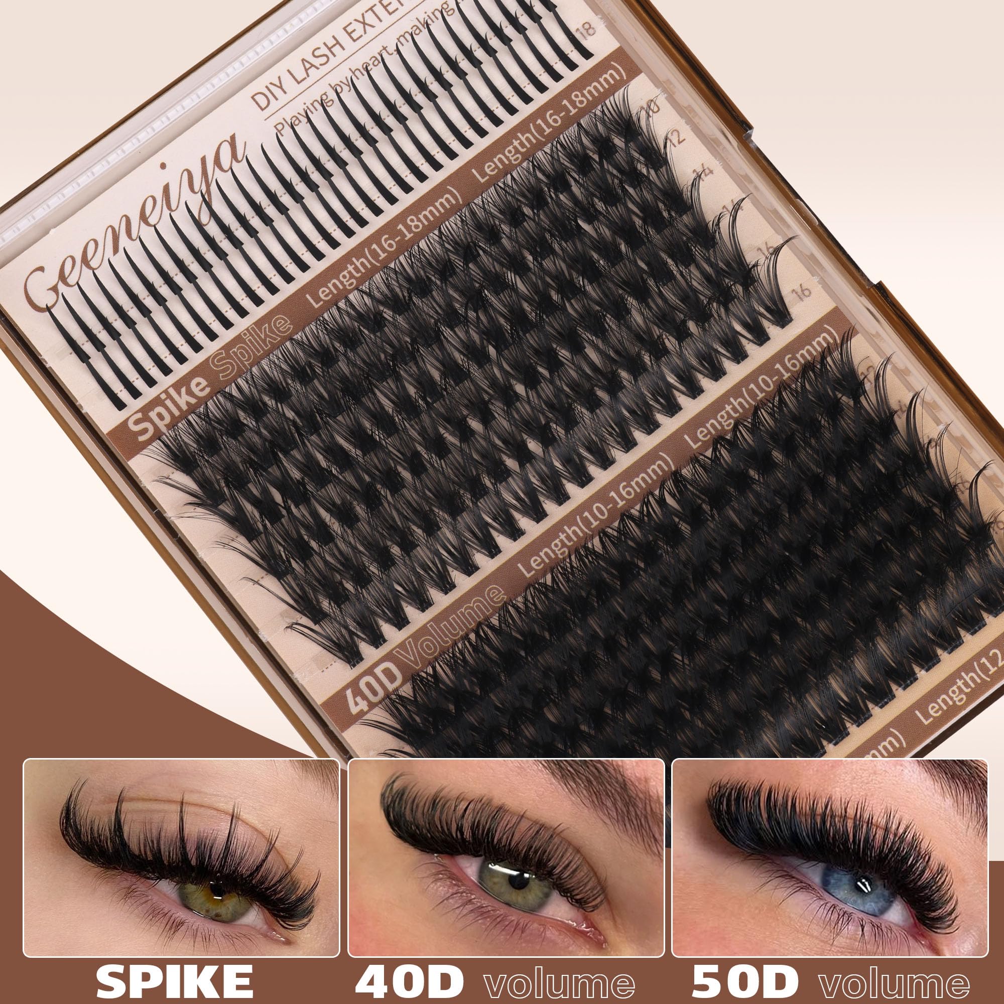 Geeneiya spikes lash clusters 16-18mm for a bold salon-inspired look