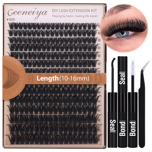 Geeneiya volume lash clusters kit front view showing dense lash clusters for salon-like results at home