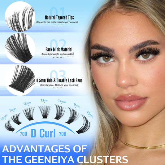 Geeneiya Wispy Lash Clusters 70D lashes for natural-volume extensions