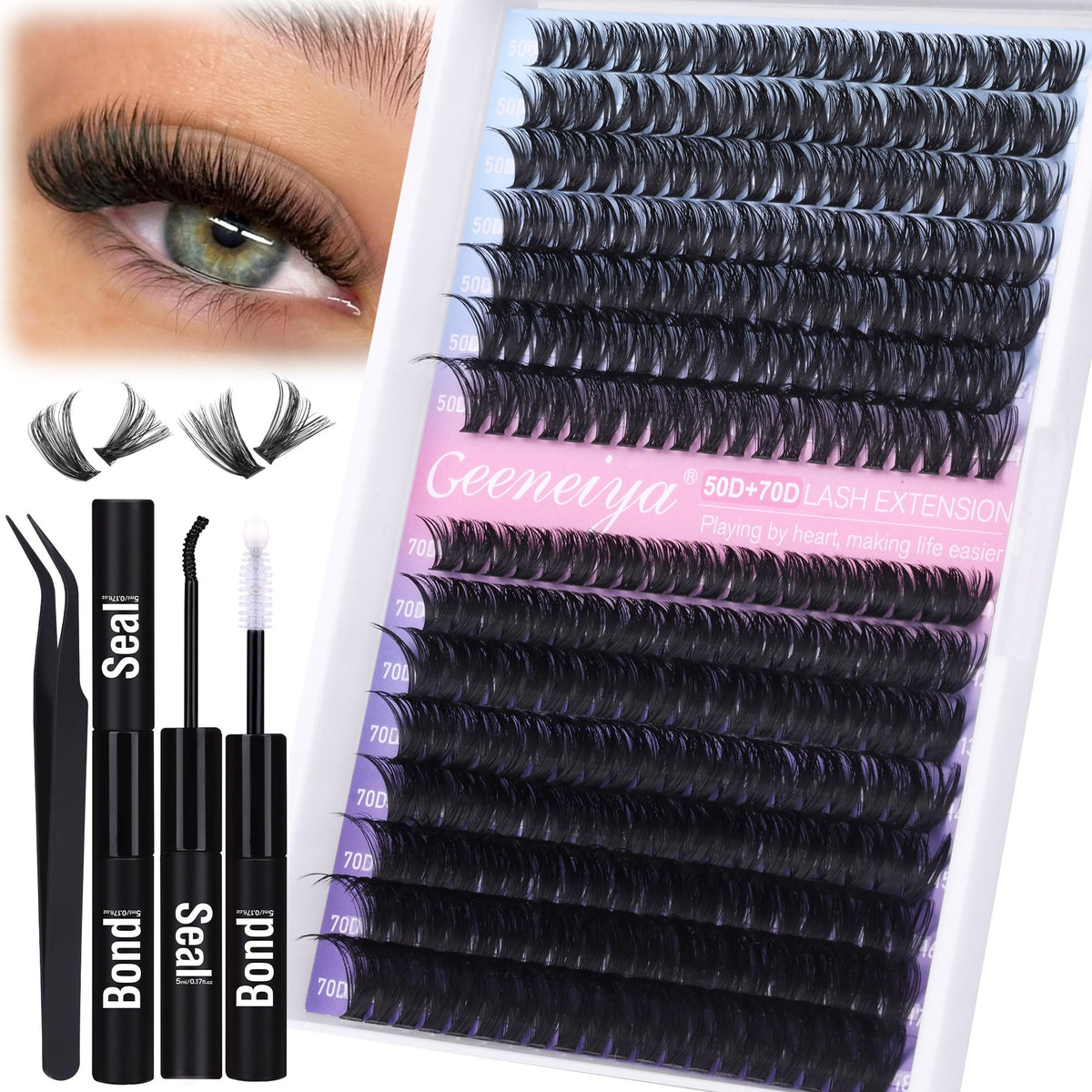 Geeneiya Wispy Lash Clusters Kit packaging for easy beginner setup.