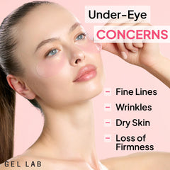 Gel Lab Renew collagen under-eye patches applied to under-eye area for firming