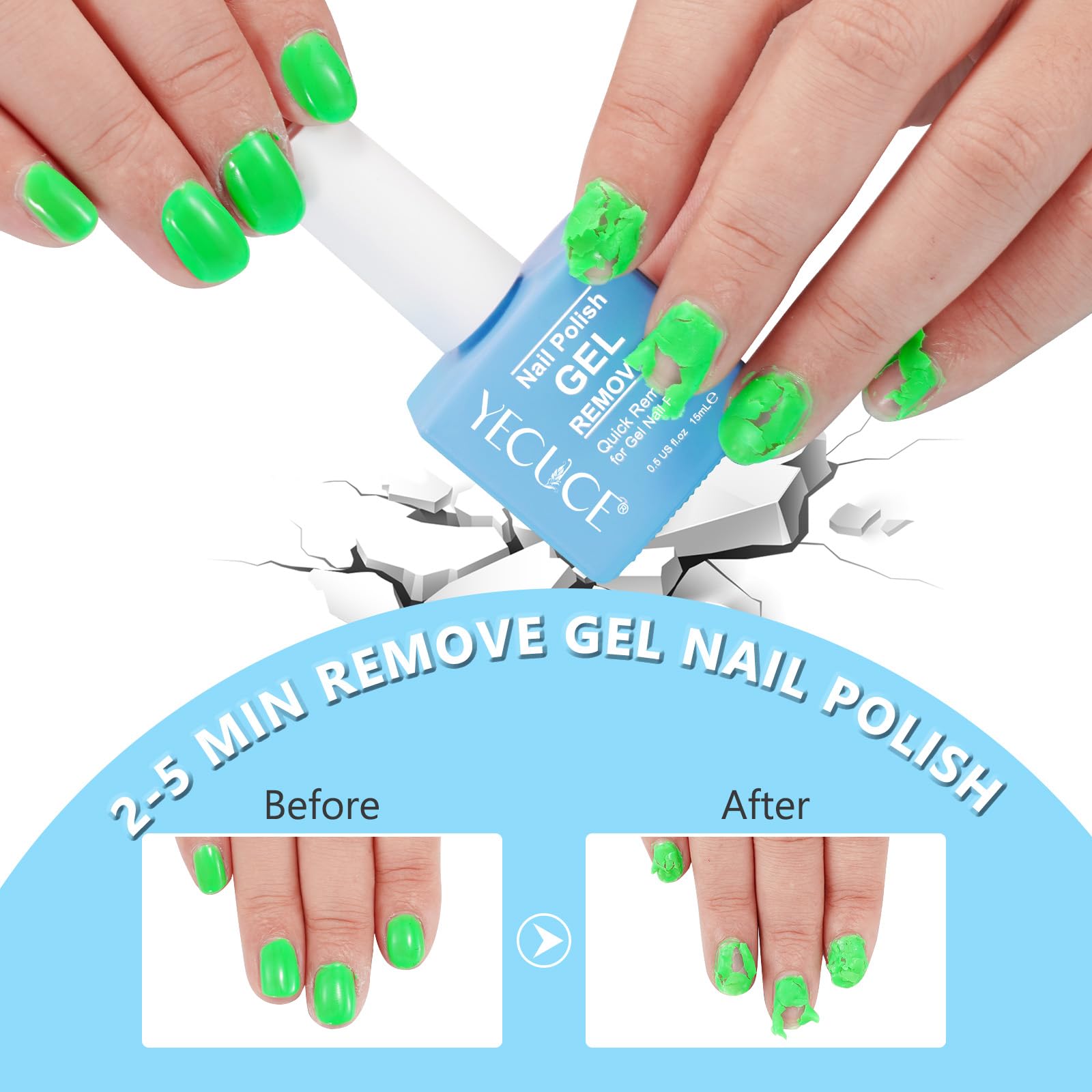 Gel Polish Remover 3-Pack shows nails after removal, ready for art.