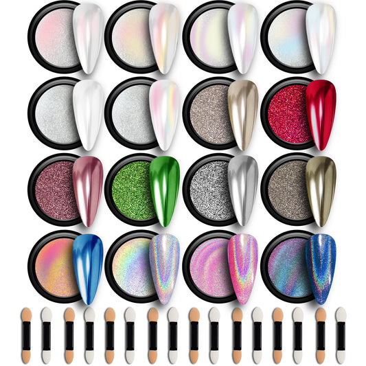 GEL PARTY 16-colour chrome powder palette for salon-grade mirror nails.