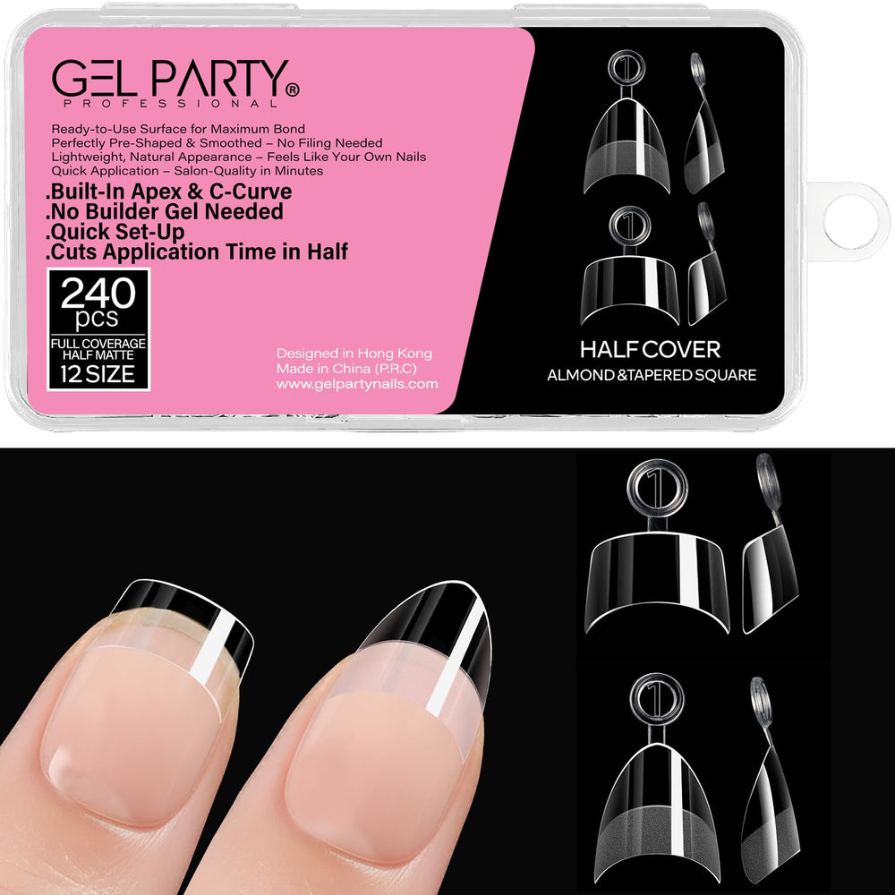 GEL PARTY soft gel half-cover tips kit front view for precise extensions.