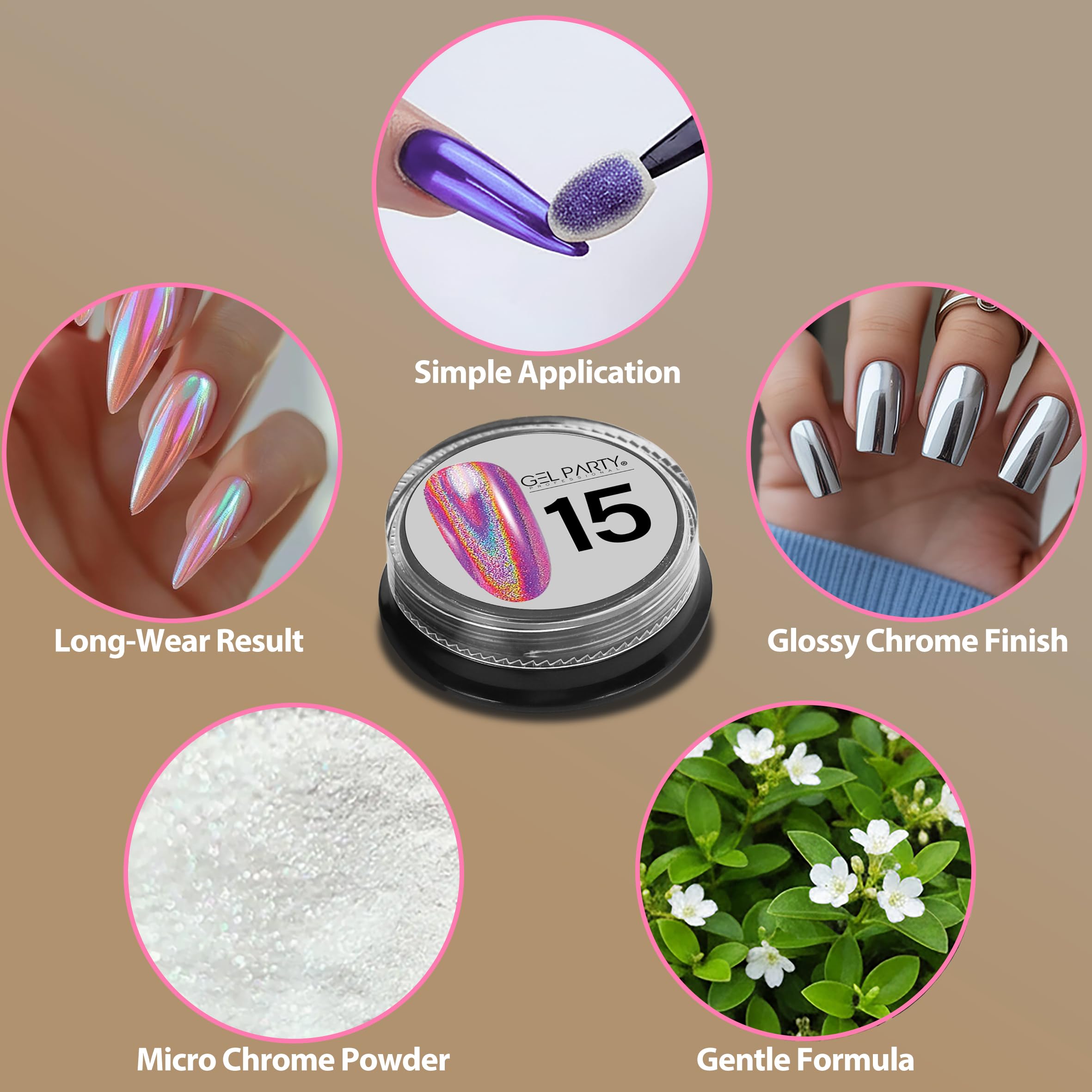 GEL PARTY UV/LED gel-compatible pigments work with standard gel systems.