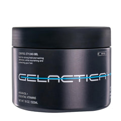 Gelactica Max Control bottle close-up, showing a strong-hold formula for all-day style.