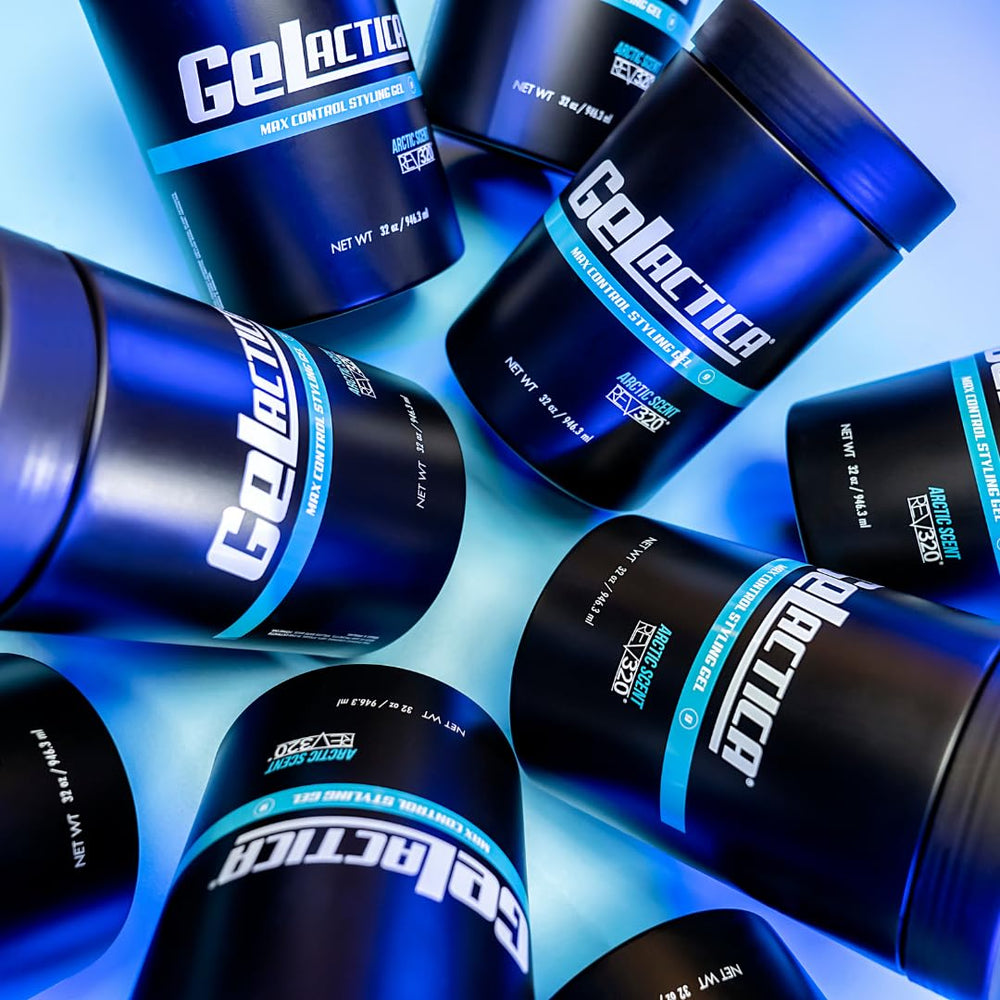 Gelactica Max Control travel-size bottle supports on-the-go grooming.