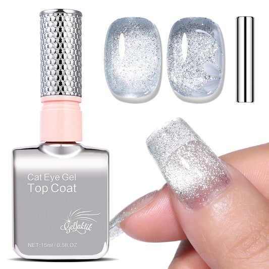 GELLAKTIK 5-in-1 cat eye polish bottle with magnetic design for at-home manicures.