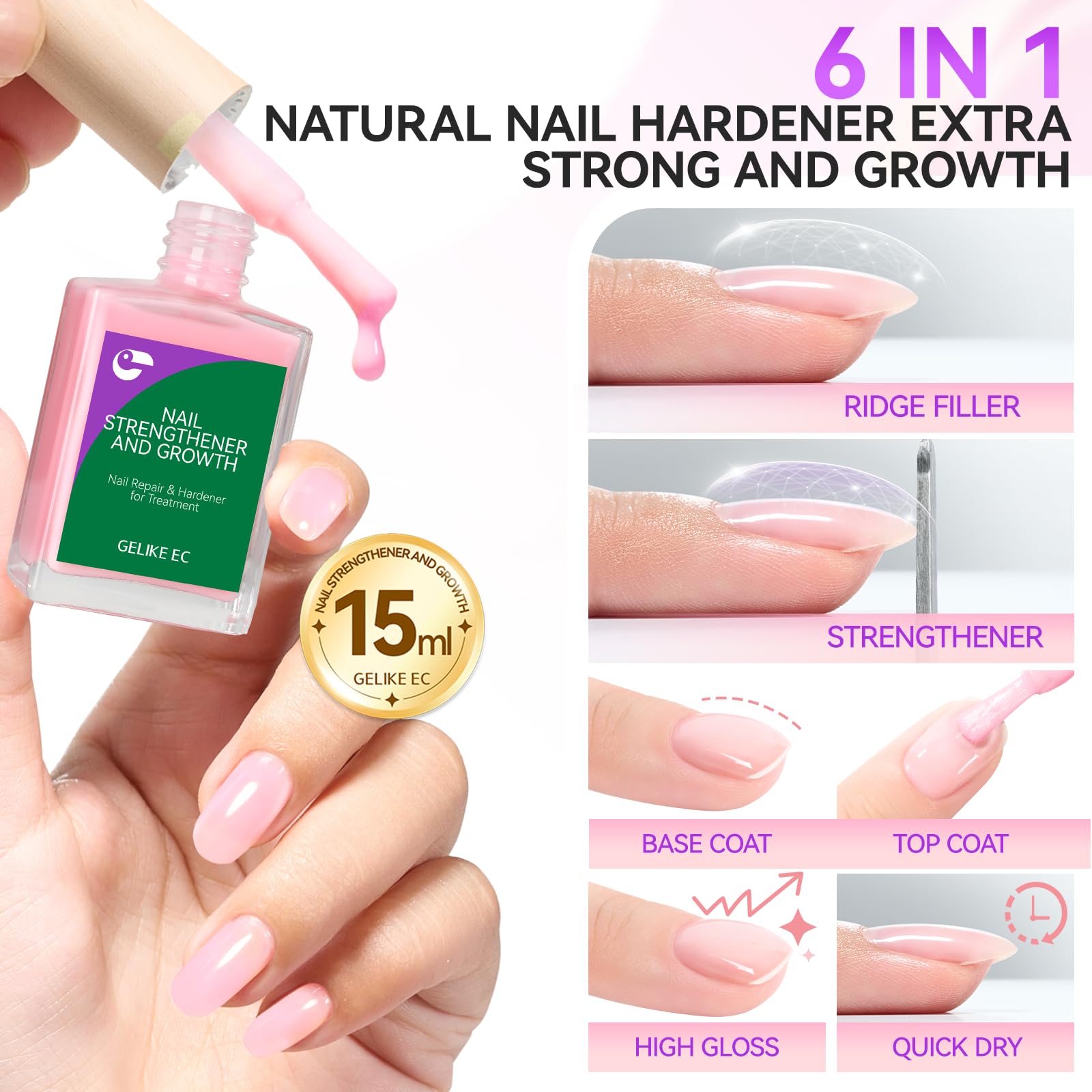 gelike ec Milky Pink nail polish swatch on natural nail