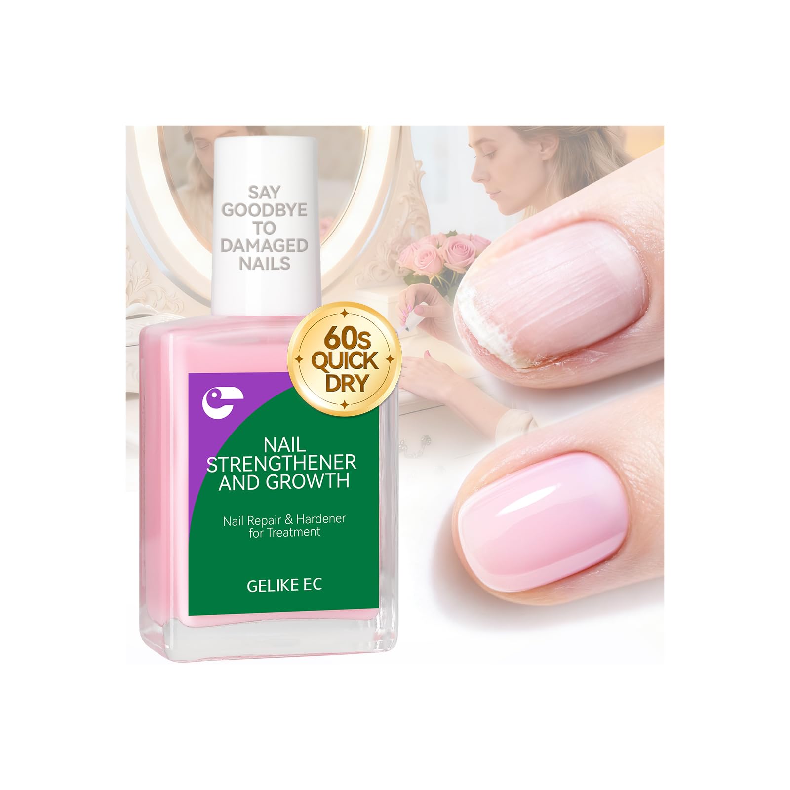 gelike ec Milky Pink Nail Strengthener bottle for daily resilience