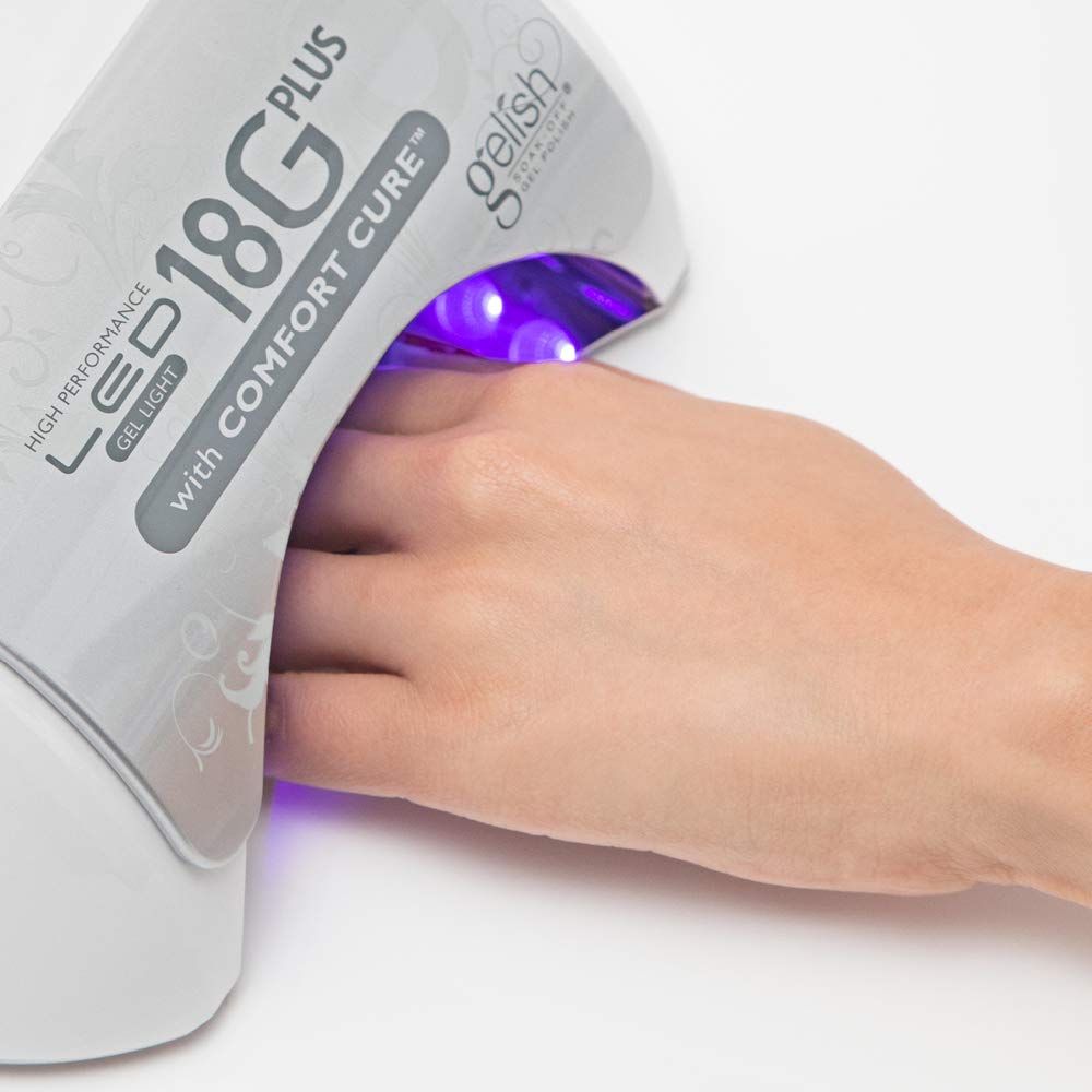 Gelish 18G Plus LED Light features Safelight and EyeShield to reduce exposure during cures.