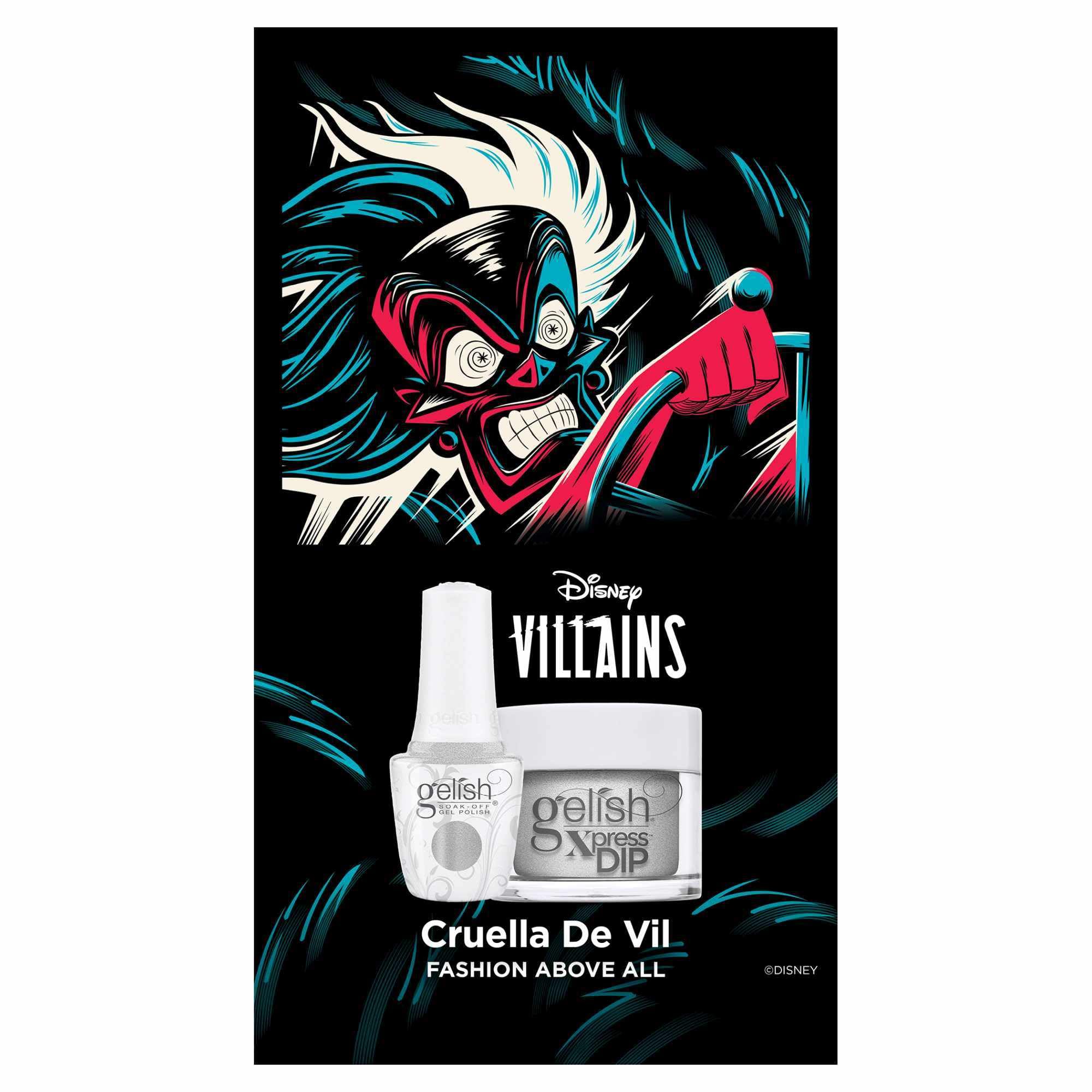 Gelish Fashion Above All Disney Villains Silver Metallic finish on nails offers chic, streak-free style