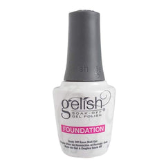 Gelish Harmony base-coat application scene shows even layer for prep-ready nails.