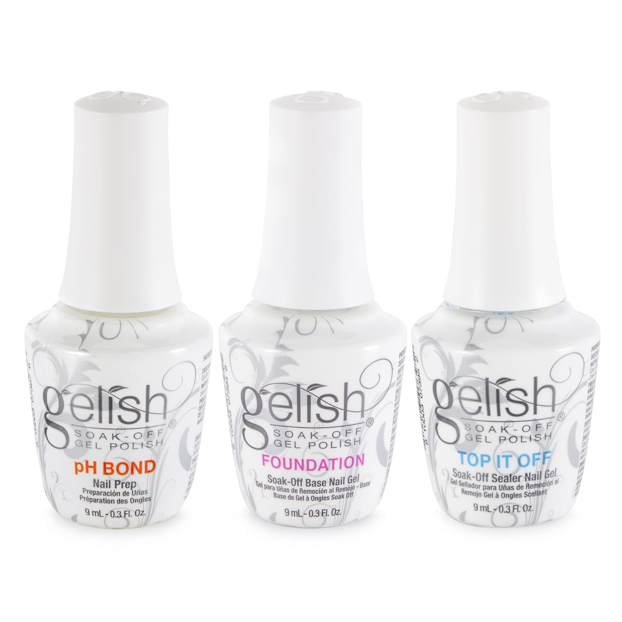 Gelish Mini Terrific Trio overview featuring the three 9 mL gel bottles for convenient at-home manicures.