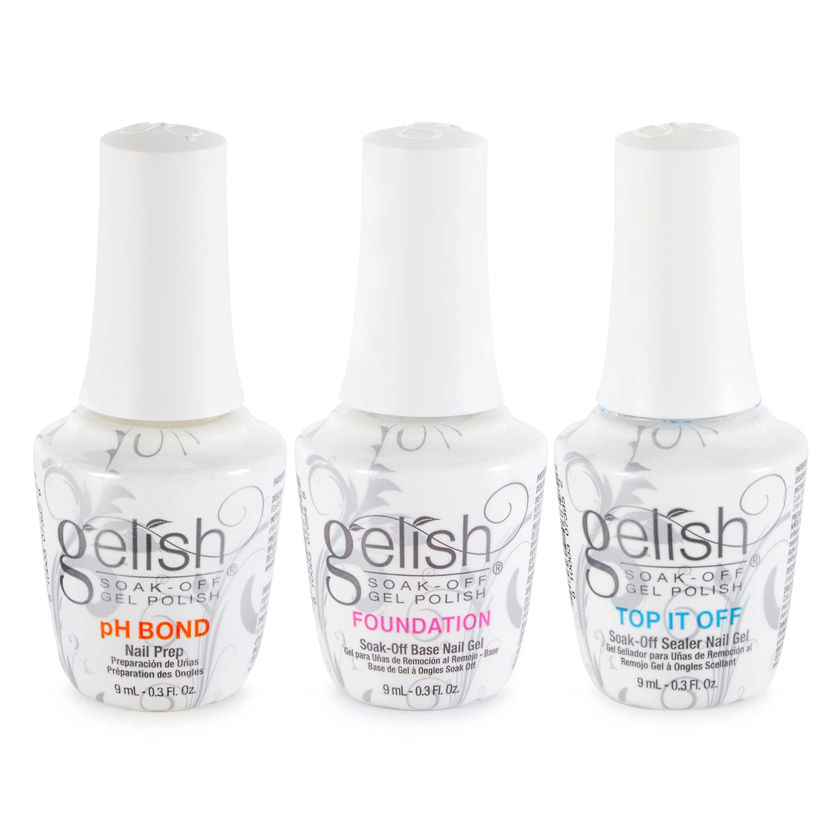 Gelish Mini Terrific Trio overview featuring the three 9 mL gel bottles for convenient at-home manicures.