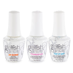 Gelish Mini Terrific Trio overview featuring the three 9 mL gel bottles for convenient at-home manicures.