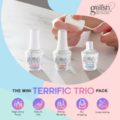 Gelish Mini Terrific Trio ph-bond bottle closeup shows adhesion-boosting formula.