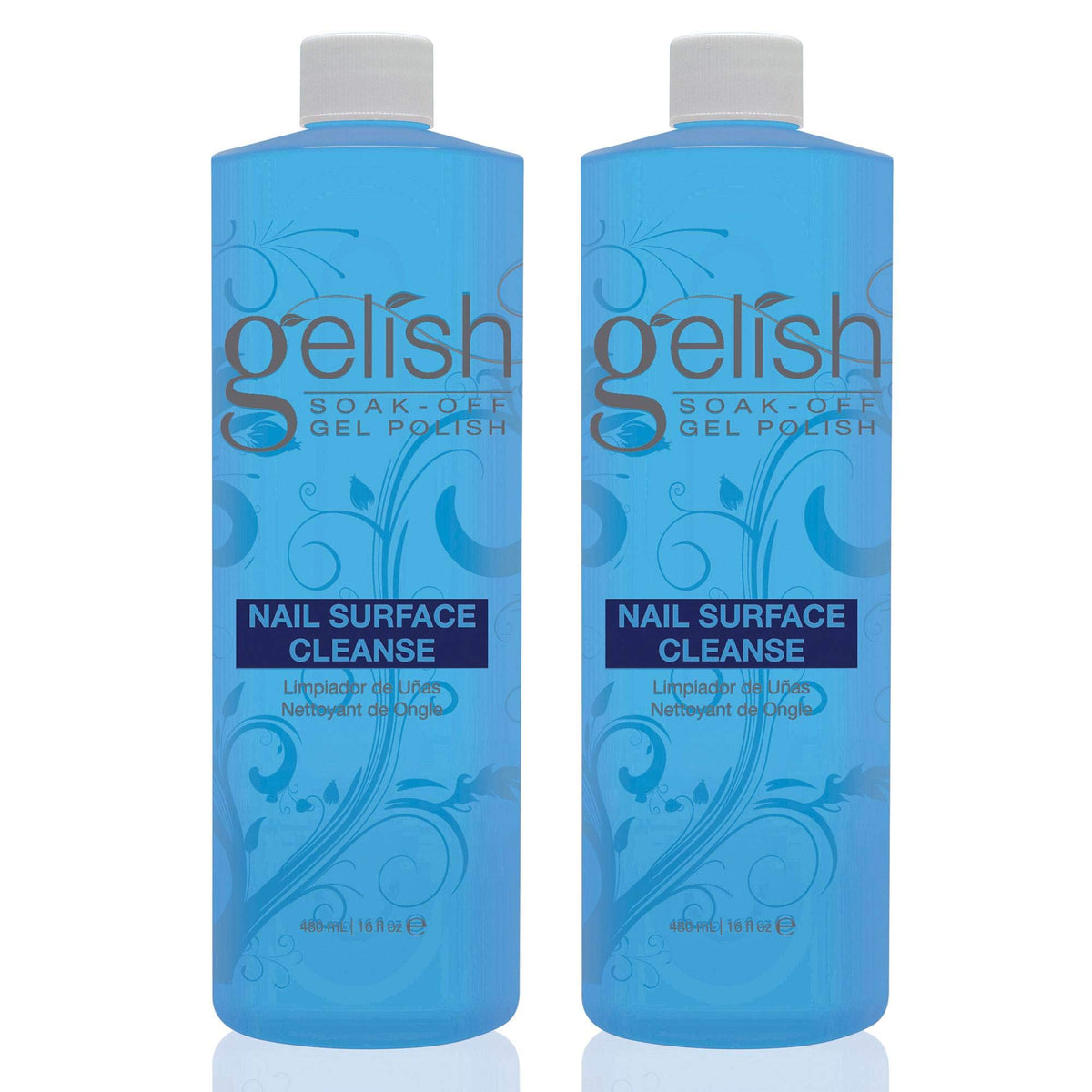 Gelish nail cleanser bottle with pour spout for precise surface prep.