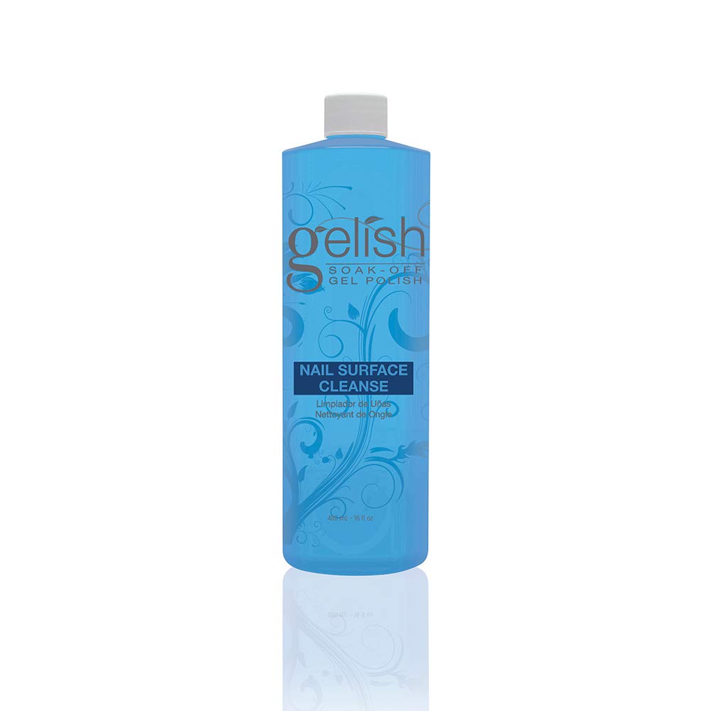 Gelish Nail Surface Cleanse bottle removes tacky residue for a pristine finish.