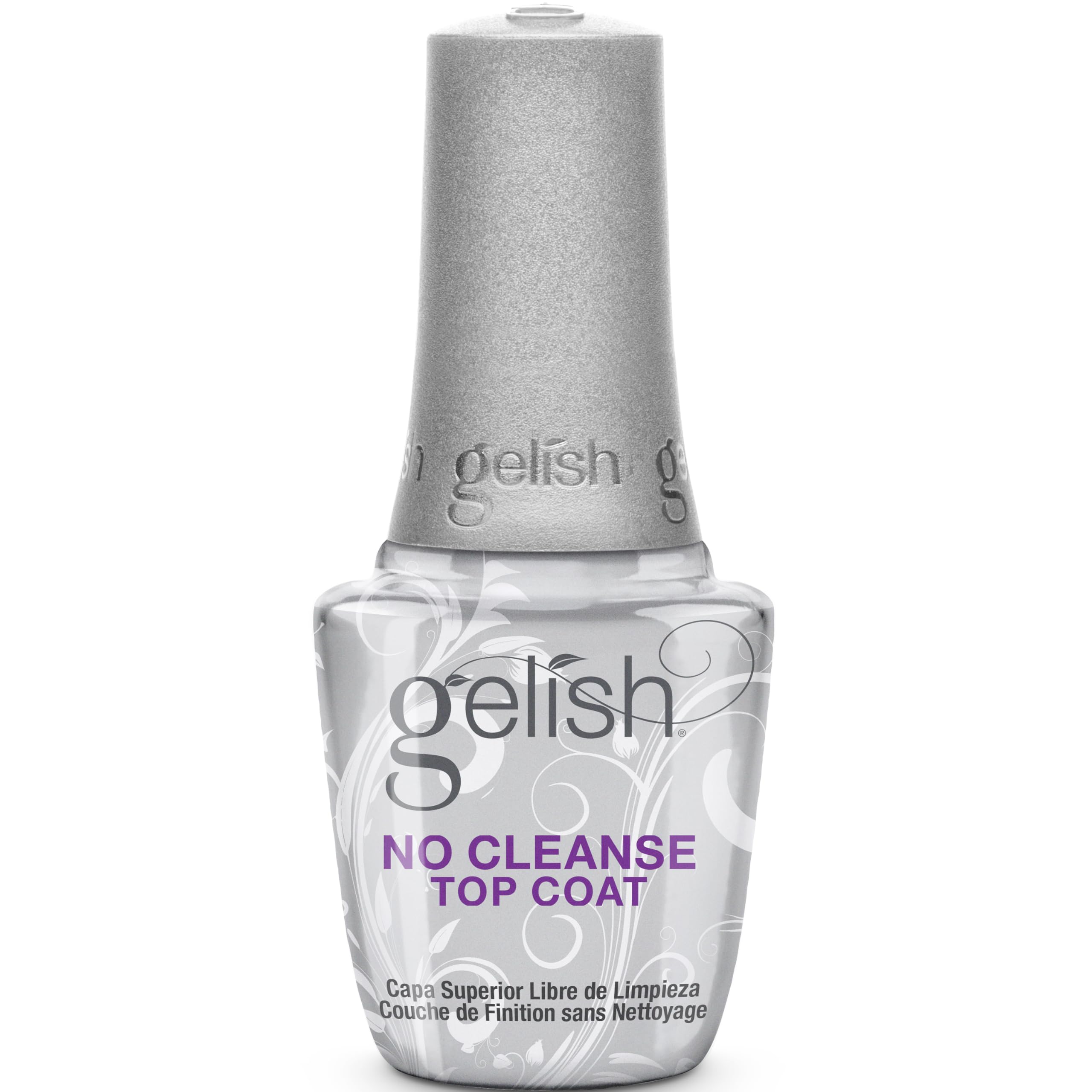 Gelish No-Cleanse Top Coat gloss finish for chip-resistant, long-lasting manicures.