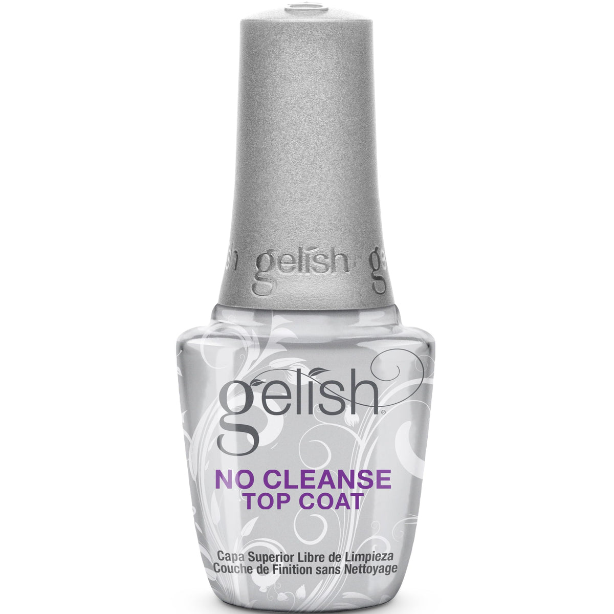 Gelish No-Cleanse Top Coat gloss finish for chip-resistant, long-lasting manicures.