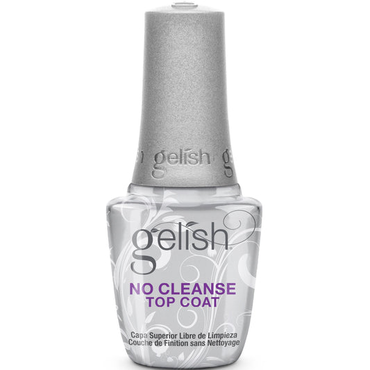 Gelish No-Cleanse Top Coat gloss finish for chip-resistant, long-lasting manicures.