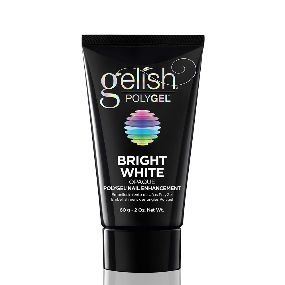 Gelish PolyGel Brand bottle shows bright white formula for durable, natural-looking nails.