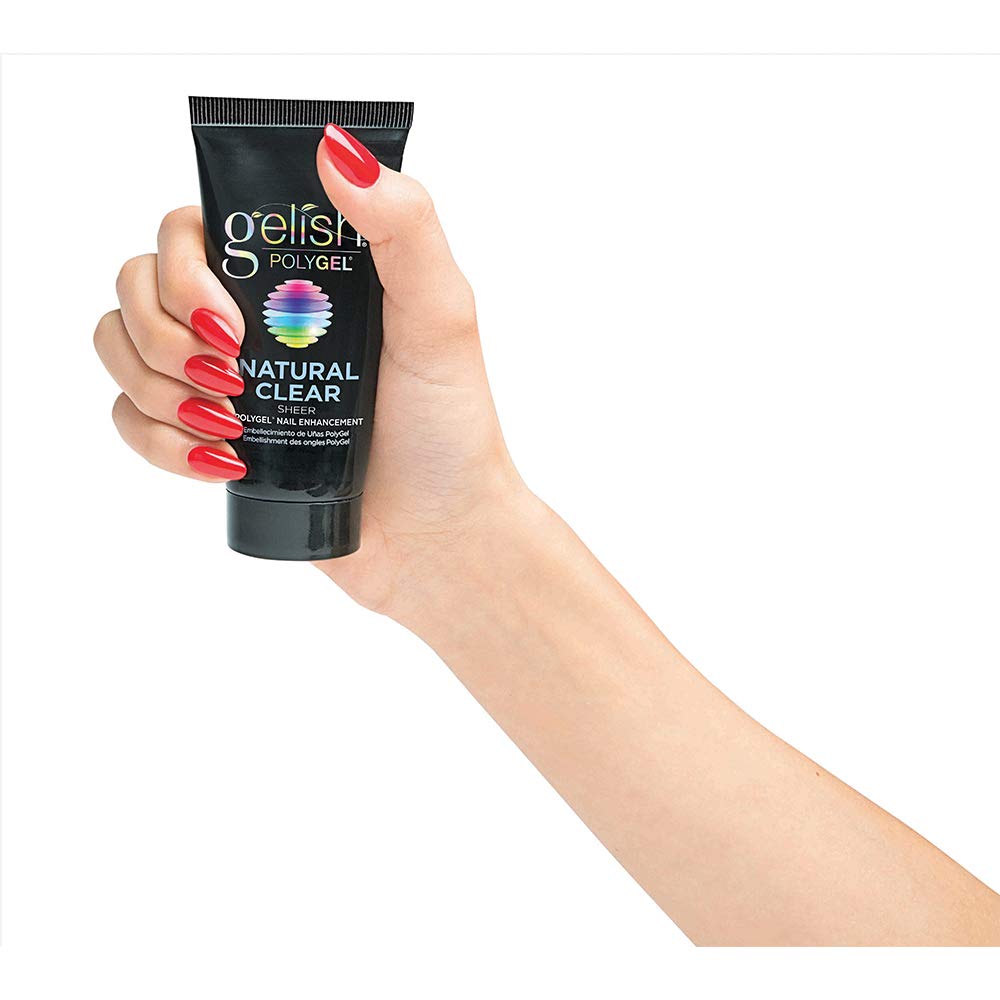 Gelish PolyGel Brand durable finish on nails suggests long-lasting wear.