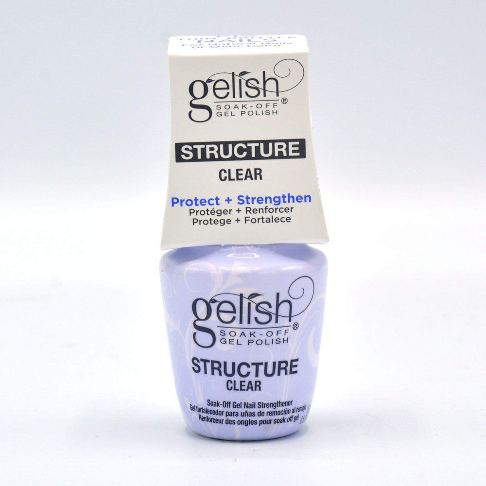 Gelish Structure Gel Clear bottle for durable nail sculpting with soak-off removal.