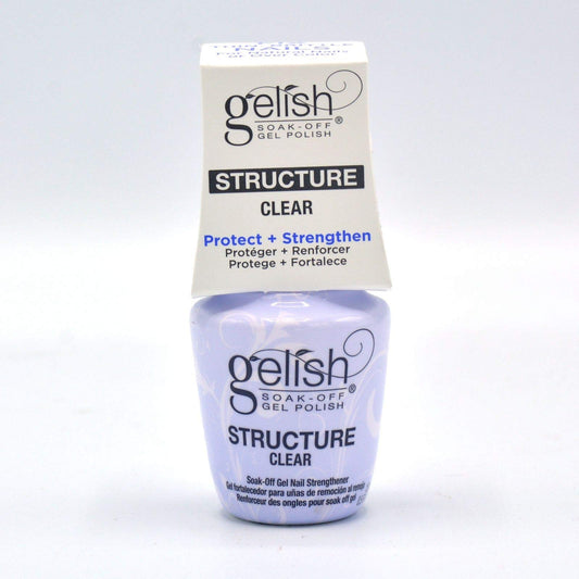 Gelish Structure Gel Clear bottle for durable nail sculpting with soak-off removal.