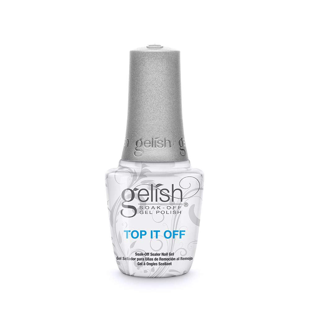 Gelish Top It Off bottle closeup showing a durable high-gloss seal.