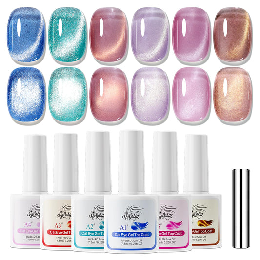 GELLAKTIK cat-eye kit with six shades showing magnetic depth for at-home manicures