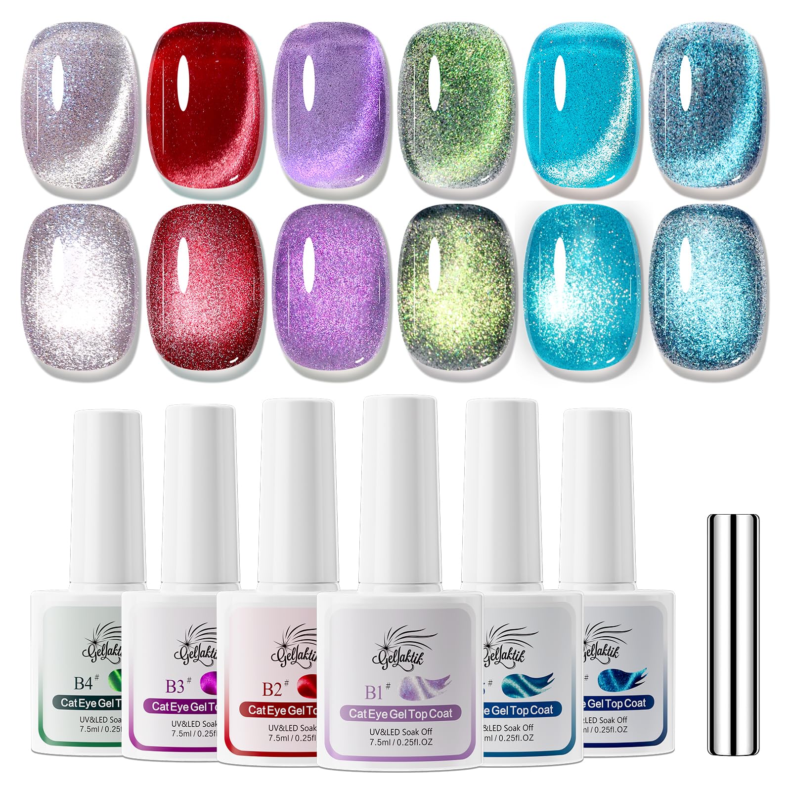 GELL AKTIK cat eye set with six shades for versatile magnetic nail art.