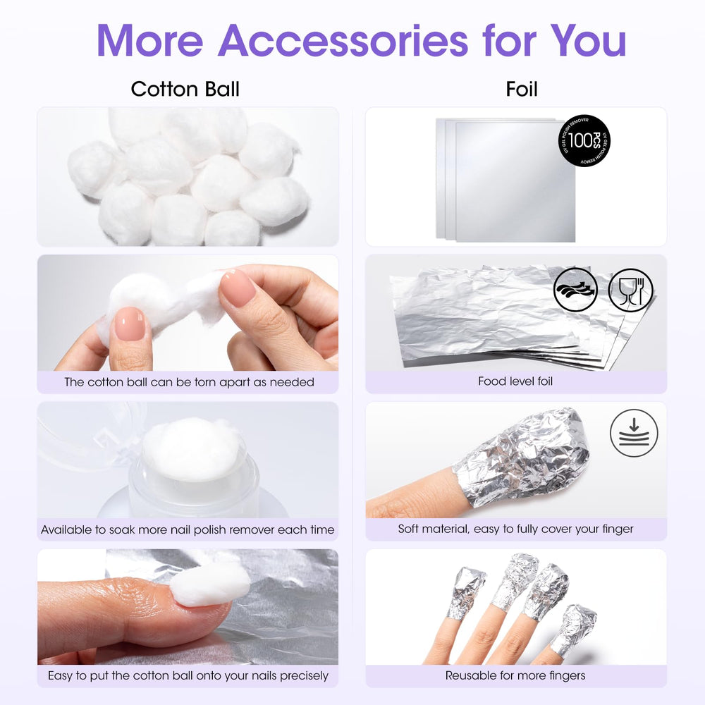 GELLEN 5-in-1 remover kit covers gel polish, glue, glitter, and acrylic removal.
