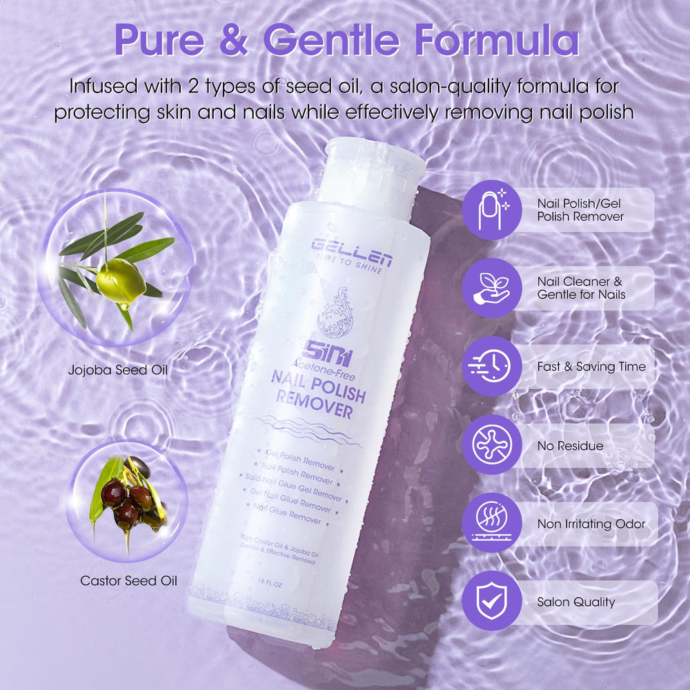 GELLEN non-acetone formula provides smooth polish removal with less dryness.