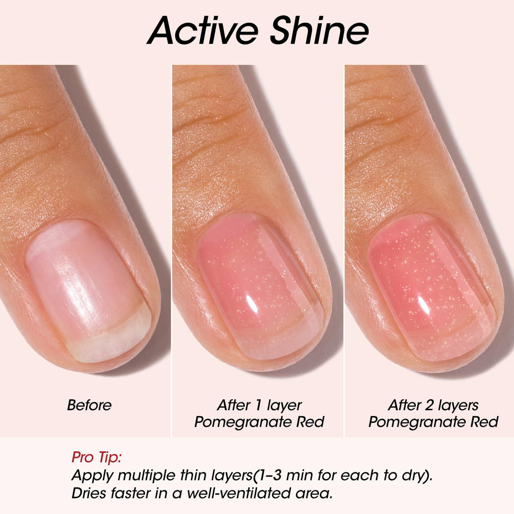 GELLEN Active Glow on bare nails delivers a natural glossy tint.