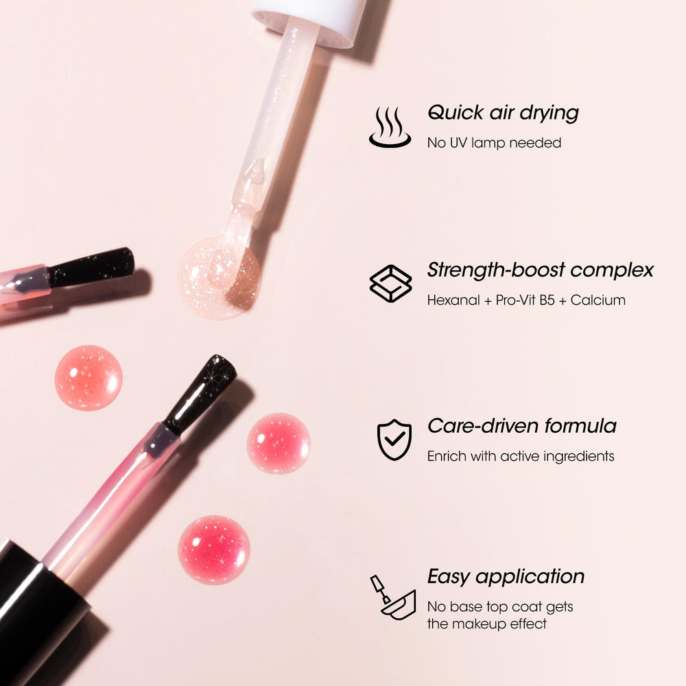 Fast-dry close-up emphasizes quick-dry formula and lasting shine.